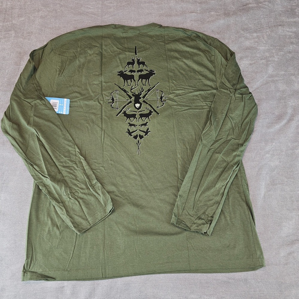 Mens 2XL Graphic L/S Tee Shirt Military Green Big Game by Soul of Adventure